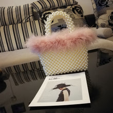 Load image into Gallery viewer, Hand-woven wool and beaded pearl bag
