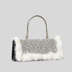 Ostrich Fur Pearl Rhinestone Bag