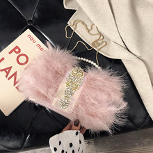 Load image into Gallery viewer, Ostrich Feather Pearl Evening Bag