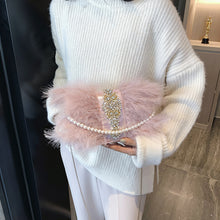 Load image into Gallery viewer, Ostrich Feather Pearl Evening Bag