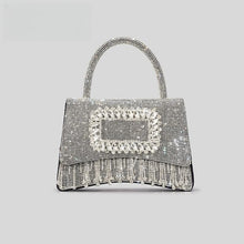 Load image into Gallery viewer, Square Buckle Hot Rhinestone Rhinestone Tote Female Tassel Flip Party Dinner Bag
