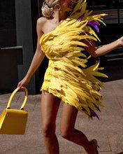 Load image into Gallery viewer, Women&#39;s Elegant Vibrant Yellow Feather Party Sleeveless Dress