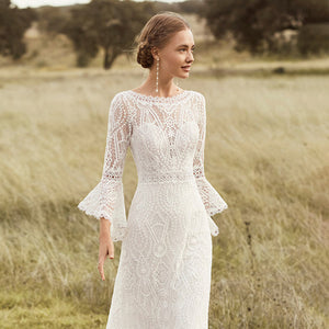 Women's Long-sleeved Boho Inspired Wedding Dress