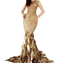 Load image into Gallery viewer, Gold Feather One Size Evening Dress