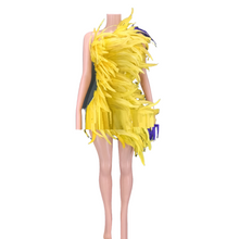 Load image into Gallery viewer, Women&#39;s Elegant Vibrant Yellow Feather Party Sleeveless Dress
