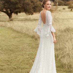 Women's Long-sleeved Boho Inspired Wedding Dress
