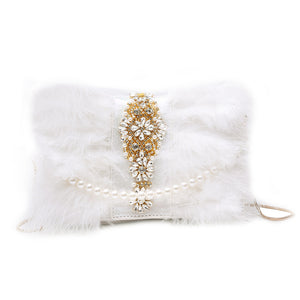 Ostrich Feather Pearl Evening Bag
