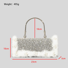 Load image into Gallery viewer, Ostrich Fur Pearl Rhinestone Bag