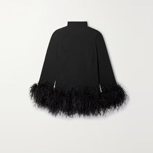 Turtleneck Long Sleeve Short Dress Ostrich Feather Black Desiri Couture Turtleneck Long Sleeve Short Dress Ostrich Feather Black Desiri Couture
