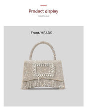 Load image into Gallery viewer, Square Buckle Hot Rhinestone Rhinestone Tote Female Tassel Flip Party Dinner Bag