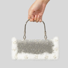 Load image into Gallery viewer, Ostrich Fur Pearl Rhinestone Bag