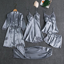 Load image into Gallery viewer, 5PCS Pajamas Set,  Sexy Satin Pyjamas Lace Bridal Wedding Nightwear Satin, Nighty&amp;Robe Home Wear