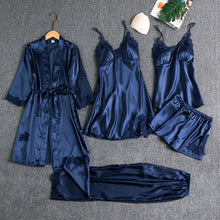 Load image into Gallery viewer, 5PCS Pajamas Set,  Sexy Satin Pyjamas Lace Bridal Wedding Nightwear Satin, Nighty&amp;Robe Home Wear
