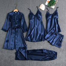 Load image into Gallery viewer, Sleepwear Sleep Suit Female 5PCS Pajamas Set Sexy Satin Pyjamas Lace Bridal Wedding Nightwear Satin, Nighty&amp;Robe Home Wear