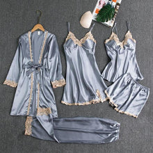 Load image into Gallery viewer, 5PCS Pajamas Set,  Sexy Satin Pyjamas Lace Bridal Wedding Nightwear Satin, Nighty&amp;Robe Home Wear