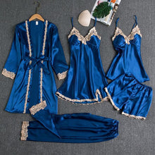 Load image into Gallery viewer, 5PCS Pajamas Set,  Sexy Satin Pyjamas Lace Bridal Wedding Nightwear Satin, Nighty&amp;Robe Home Wear