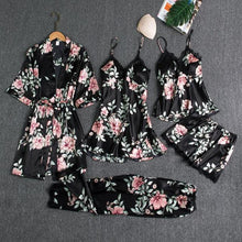 Load image into Gallery viewer, 5PCS Pajamas Set,  Sexy Satin Pyjamas Lace Bridal Wedding Nightwear Satin, Nighty&amp;Robe Home Wear